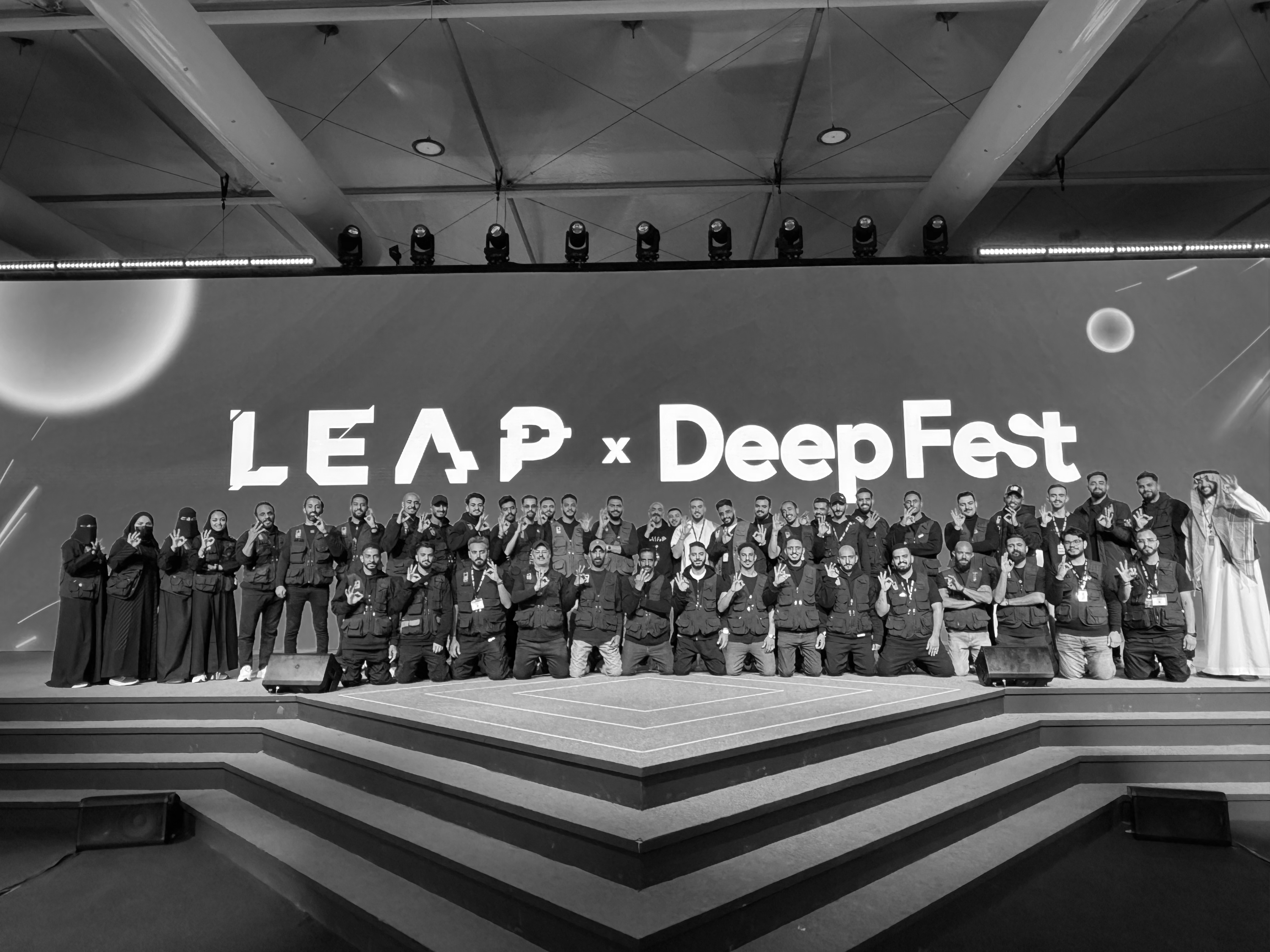 Proline team celebrating on the LEAP x DeepFest stage